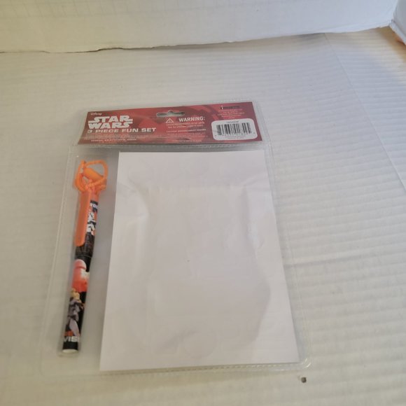 New Disney Star Wars 3 Piece Fun Set Note Pad Sticker Sheet Clip Pen with Rope - Picture 6 of 9